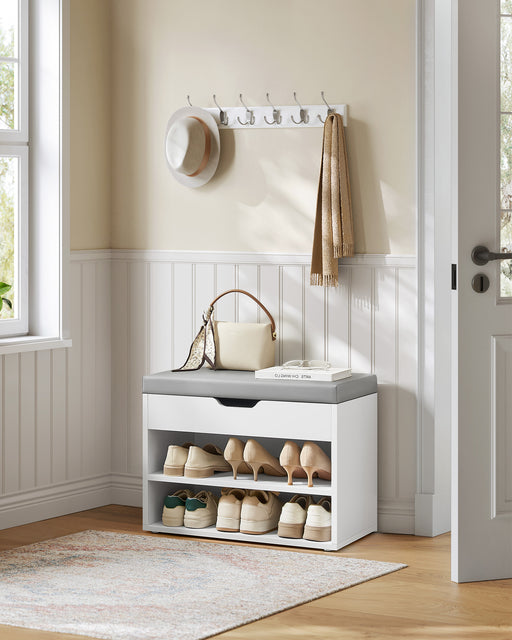 Cloud White Shoe Bench with Padded Seat and Storage for Entryway or Hallway by Vasagle