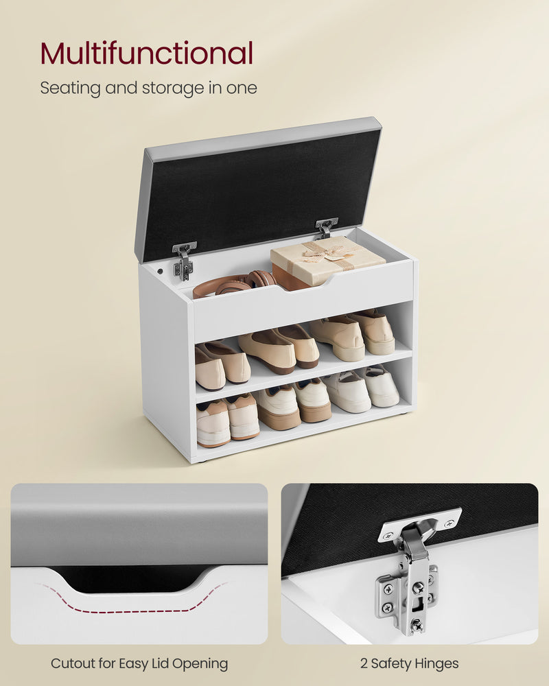 Cloud White Shoe Bench with Padded Seat and Storage for Entryway or Hallway by Vasagle