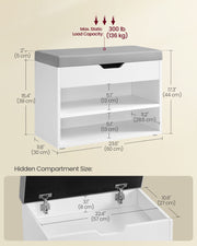 Cloud White Shoe Bench with Padded Seat and Storage for Entryway or Hallway by Vasagle