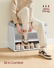Cloud White Shoe Bench with Padded Seat and Storage for Entryway or Hallway by Vasagle