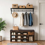 Brown Hallway Bench with Cushion and Shoe Storage Drawer and Shelves by Vasagle