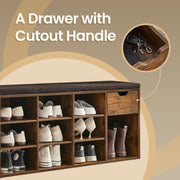 Brown Hallway Bench with Cushion and Shoe Storage Drawer and Shelves by Vasagle