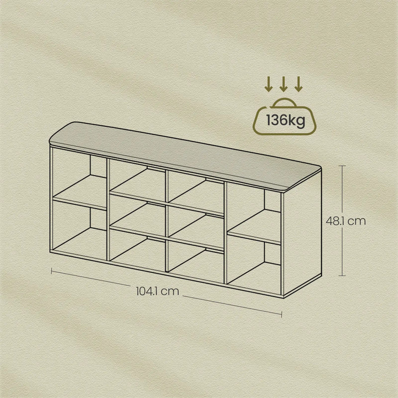 Shoe Storage Bench with Cushion and Adjustable Shelves 10 Compartments by Vasagle