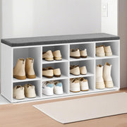 White Entryway Bench With Shoe Organiser Grey Cushioned Seat and Adjustable Shelves 10 Compartments by Vasagle