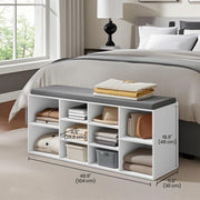White Entryway Bench With Shoe Organiser Grey Cushioned Seat and Adjustable Shelves 10 Compartments by Vasagle