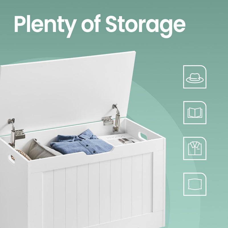 Farmhouse Storage Bench with Shoe Compartment and Safety Hinges for Entryway by Vasagle