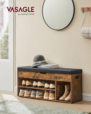 Wooden Storage Bench with Padded Seat and Hidden Compartment for Hallway by Vasagle
