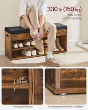 Wooden Storage Bench with Padded Seat and Hidden Compartment for Hallway by Vasagle