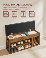 Wooden Storage Bench with Padded Seat and Hidden Compartment for Hallway by Vasagle