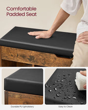 Wooden Storage Bench with Padded Seat and Hidden Compartment for Hallway by Vasagle