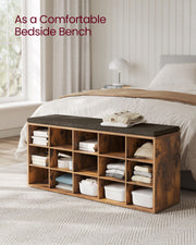 Rustic Brown Shoe Rack Bench with Padded Seat and Storage Shelf for Entryway by Vasagle