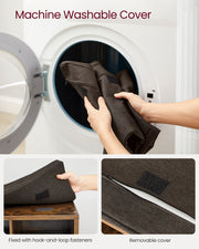 Rustic Brown Shoe Rack Bench with Padded Seat and Storage Shelf for Entryway by Vasagle