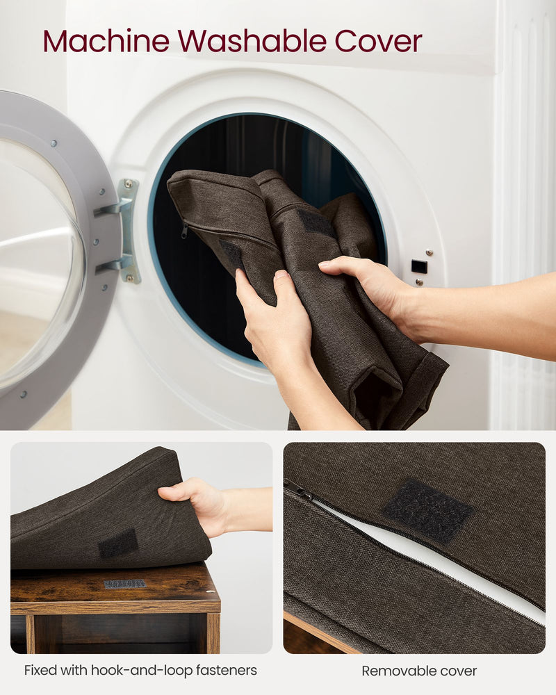 Rustic Brown Shoe Rack Bench with Padded Seat and Storage Shelf for Entryway by Vasagle