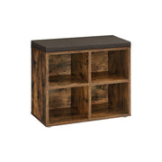 Rustic Brown Shoe Storage Bench with Cushioned Seat and Shelves for Hallway by Vasagle