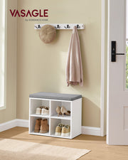 White Shoe Storage Bench with Cushioned Seat and Hidden Compartment by Vasagle