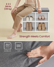 White Shoe Storage Bench with Cushioned Seat and Hidden Compartment by Vasagle