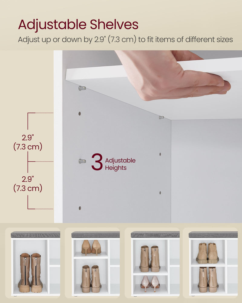 White Shoe Storage Bench with Cushioned Seat and Hidden Compartment by Vasagle