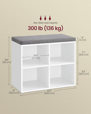 White Shoe Storage Bench with Cushioned Seat and Hidden Compartment by Vasagle