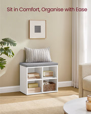 White Shoe Storage Bench with Cushioned Seat and Hidden Compartment by Vasagle