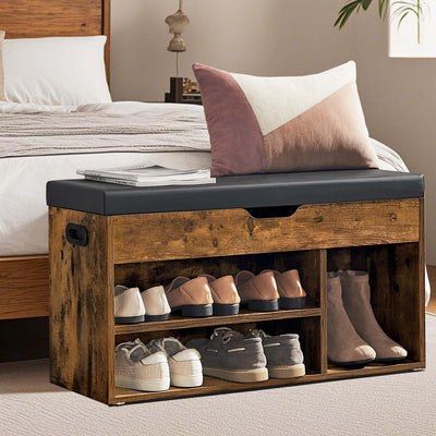 Wooden Shoe Bench with 3 Storage Compartments for Entryway or Hallway by Vasagle