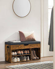 Wooden Shoe Bench with 3 Storage Compartments for Entryway or Hallway by Vasagle
