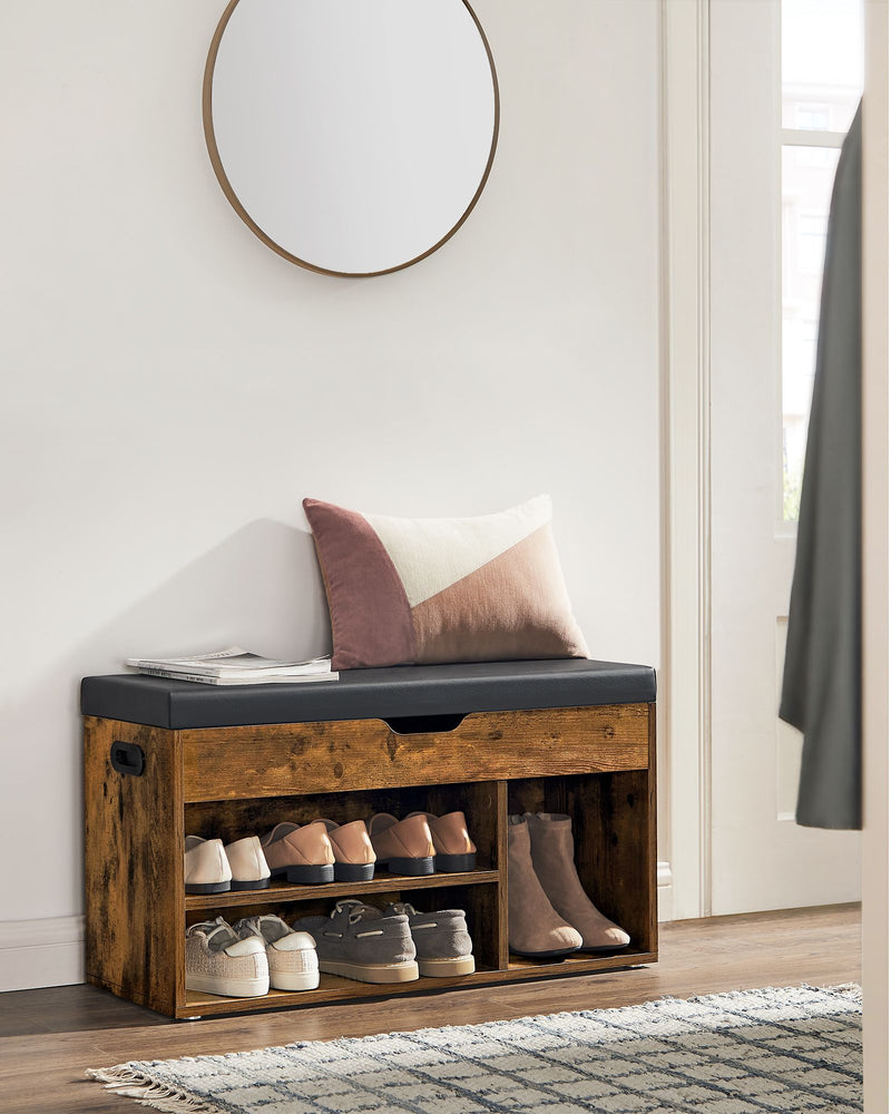 Wooden Shoe Bench with 3 Storage Compartments for Entryway or Hallway by Vasagle