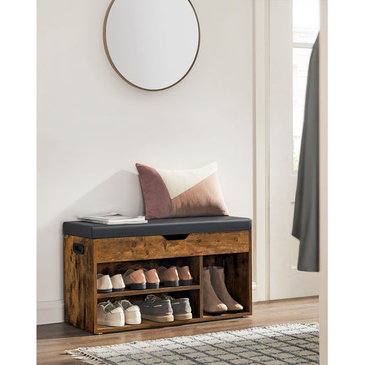 Wooden Shoe Bench with 3 Storage Compartments for Entryway or Hallway by Vasagle