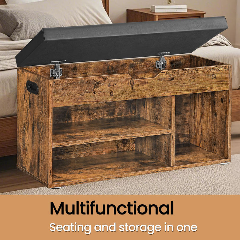 Wooden Shoe Bench with 3 Storage Compartments for Entryway or Hallway by Vasagle