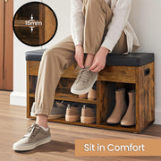 Wooden Shoe Bench with 3 Storage Compartments for Entryway or Hallway by Vasagle