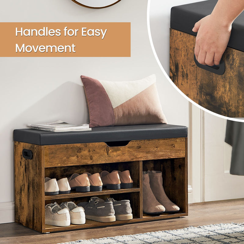 Wooden Shoe Bench with 3 Storage Compartments for Entryway or Hallway by Vasagle