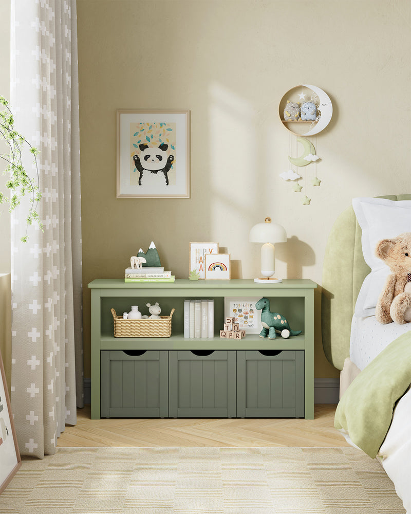 Kids Toy Storage Organiser with Wheels in Laurel Green 102 cm Wide by Vasagle