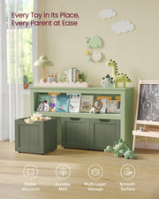 Kids Toy Storage Organiser with Wheels in Laurel Green 102 cm Wide by Vasagle