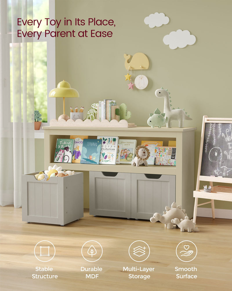 Kids Toy Storage Organiser with Wheels in Sand Beige 102 cm Wide by Vasagle