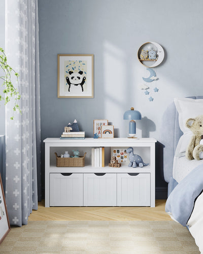 White Toy Storage Organiser with Wheels for Kids Room 102x60 cm by Vasagle