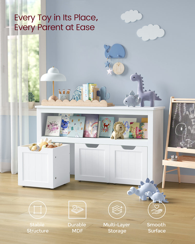 White Toy Storage Organiser with Wheels for Kids Room 102x60 cm by Vasagle