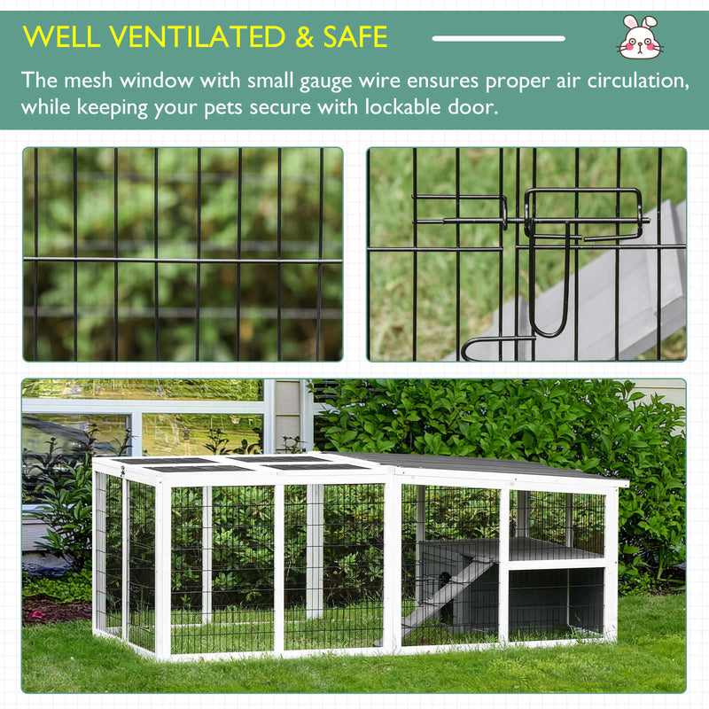 Wooden Hutch and Run for Guinea Pigs and Small Rabbits Indoor Outdoor Use Grey AOSOM