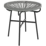 Outdoor Rattan Side Table with Glass Top for Drinks and Snacks Black Outsunny
