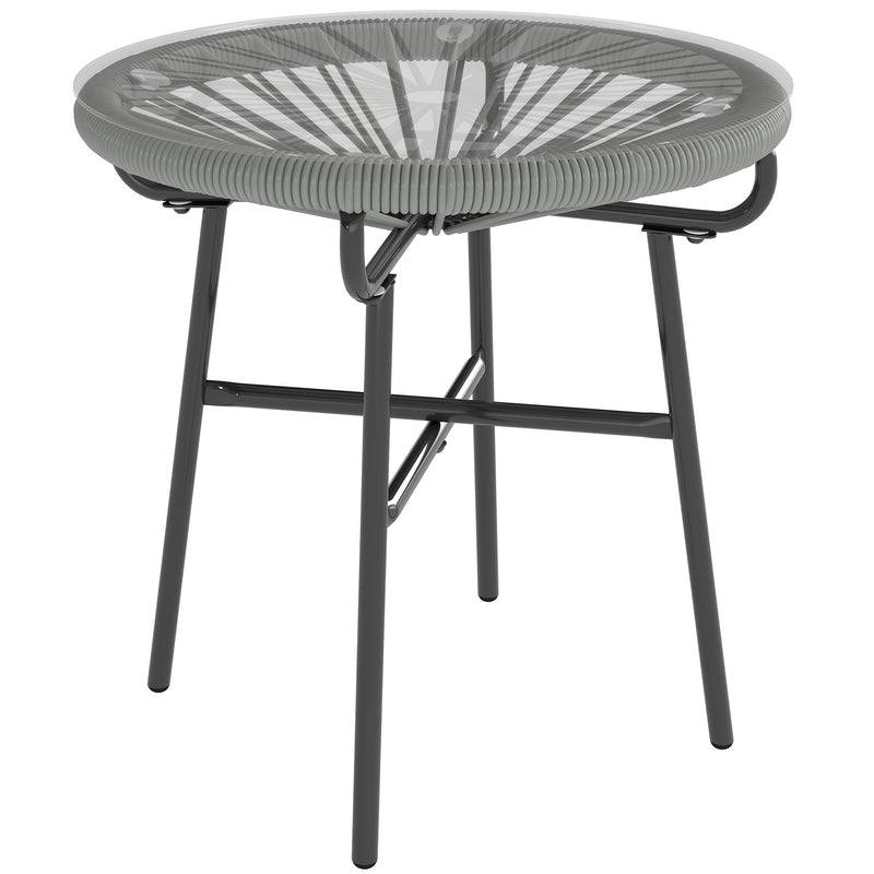 Outdoor Rattan Side Table with Glass Top for Drinks and Snacks Black Outsunny