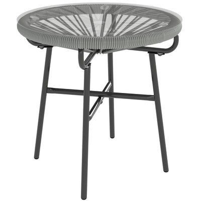 Outdoor Rattan Side Table with Glass Top for Drinks and Snacks Black Outsunny