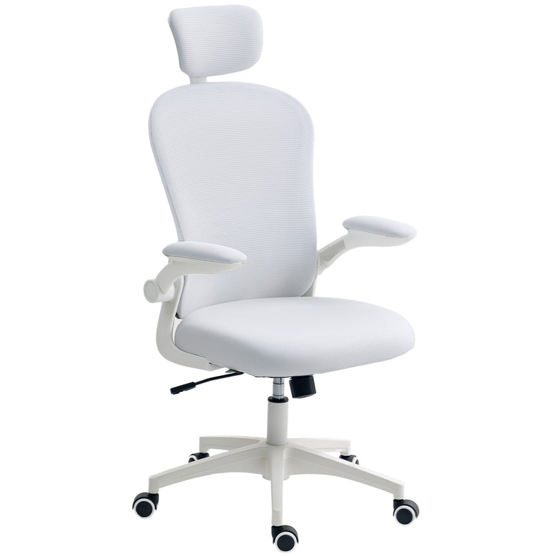 White Ergonomic Mesh Office Chair With Lumbar Support Headrest And Adjustable Design