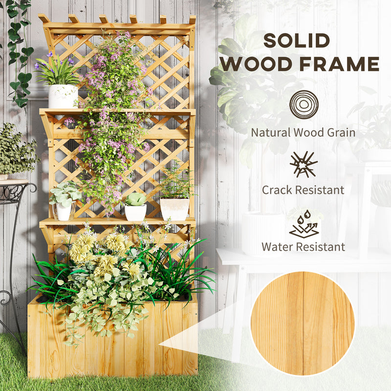 Wooden Garden Planter Box With Trellis And Storage Shelves For Climbing Plants Natural Outsunny