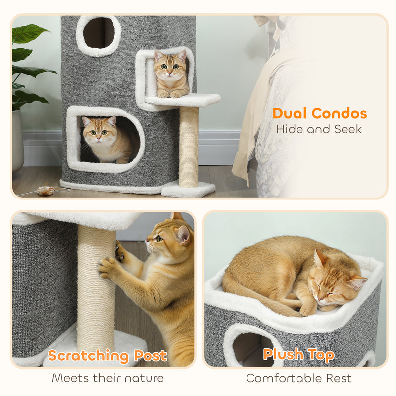 75 cm Cat Tree Tower With Scratching Post And Platforms For Indoor Cats, Grey AOSOM