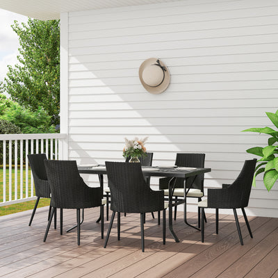 6 Seater Rattan Patio Dining Set with Cushions and Slatted Table for Garden Patio Balcony by Outsunny