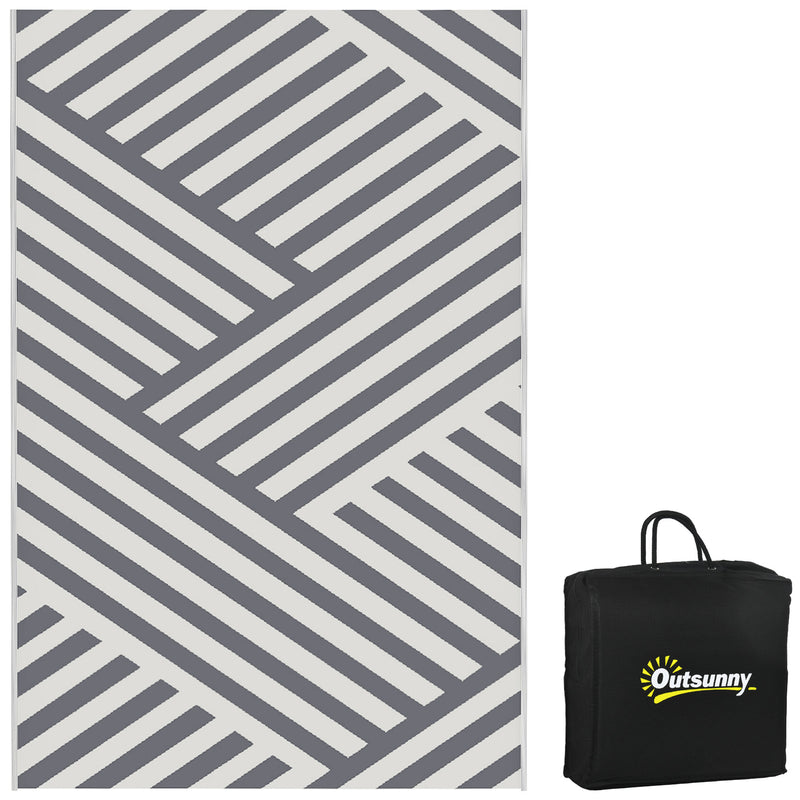 Reversible Grey and Cream Outdoor Rug 182 x 274cm With Carry Bag For Camping or Garden