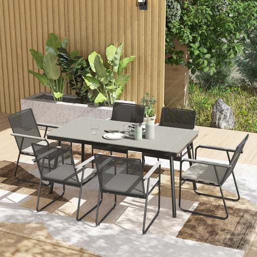 Grey 6 Seater Patio Dining Set With Cushions and Rattan Backrest by Outsunny