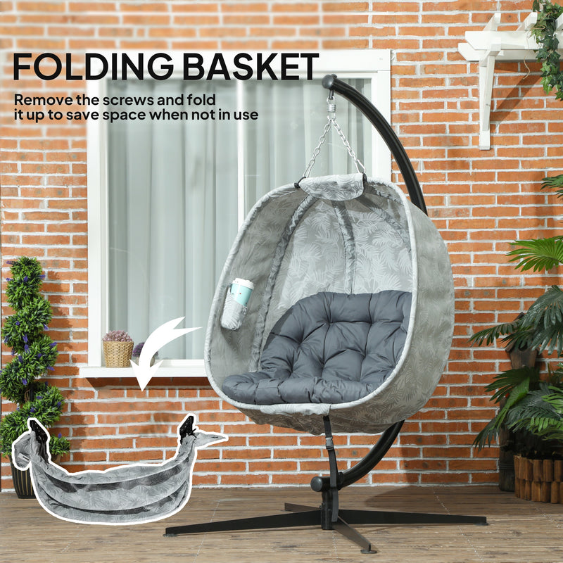 Grey Hanging Egg Chair with Stand and Cushion for Garden Patio and Balcony by Outsunny