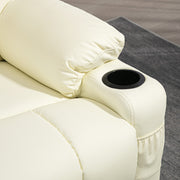 Manual Reclining Swivel Armchair With Footrest And Cup Holders For Lounge Use, Cream