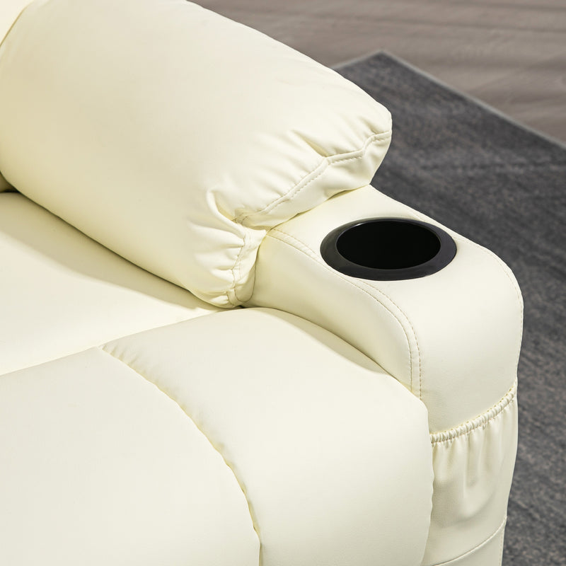 Manual Reclining Swivel Armchair With Footrest And Cup Holders For Lounge Use, Cream