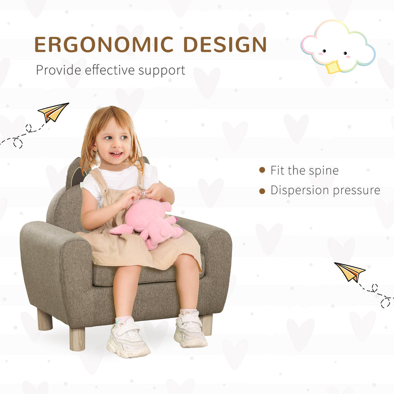 Kids Wooden Armchair with Cute Ear Design Ideal for Bedroom or Playroom Use, Brown