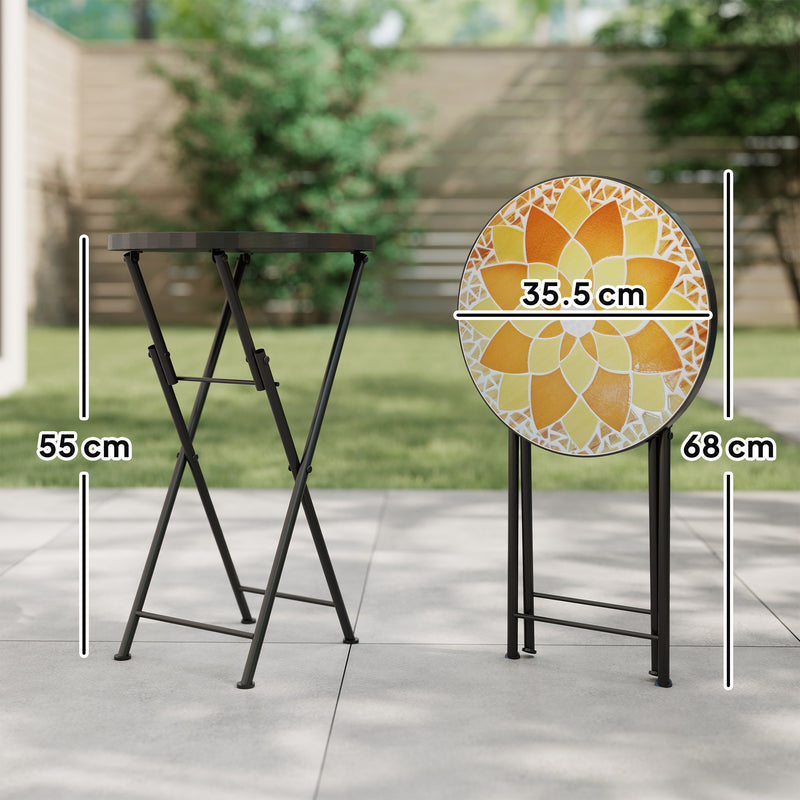 Folding Mosaic Garden Table for Drinks and Plants Space Saving Outdoor Use Yellow Orange Outsunny